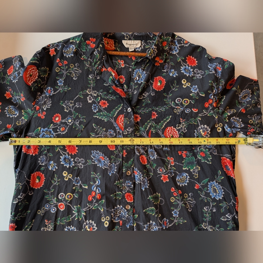 Fragonard Cotton Floral Self Belted Shirt Dress Free Size Navy Red - Picture 6 of 10